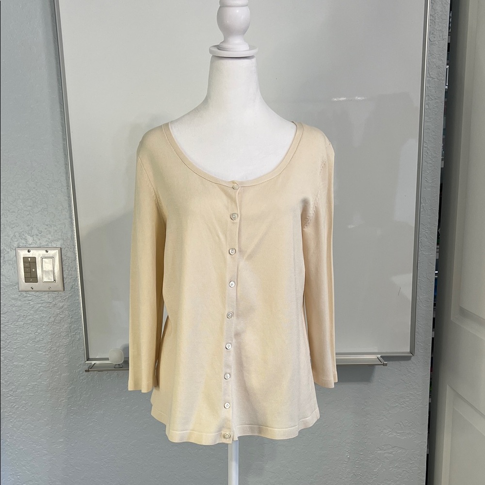 Ann Taylor Cream Scoop Neck Cardigan Large
